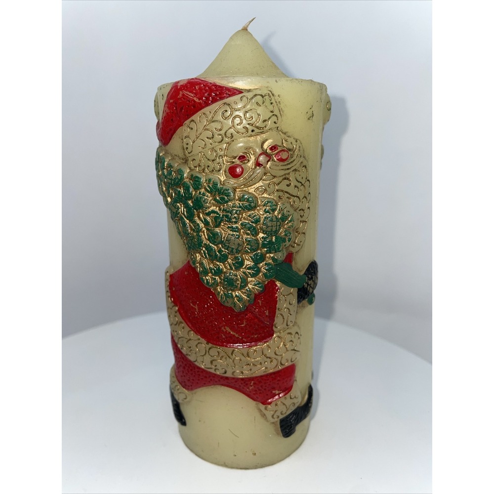 Vintage Santa Claus 6" Pillar Christmas Candle Handcrafted In British‎ Hong Kong